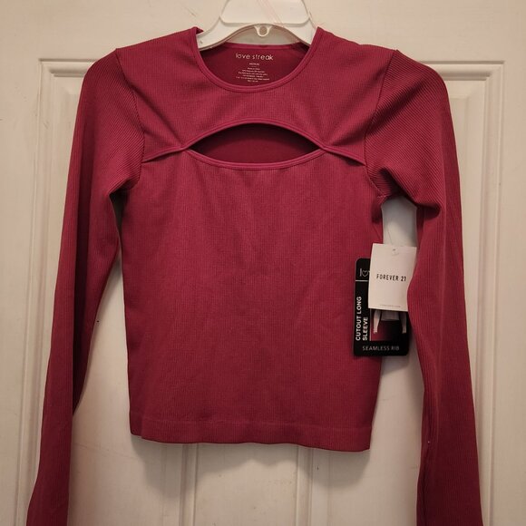 Forever 21 Seamless Ribbed Fuchsia Pink Cut-Out Top NEW W/TAGS - Picture 2 of 5